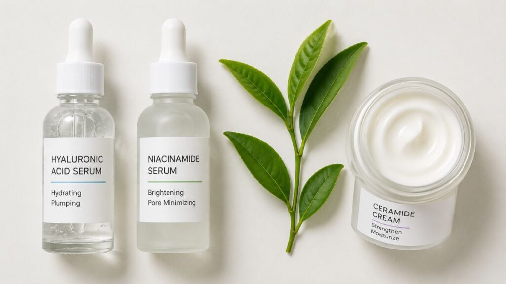 Hyaluronic acid, niacinamide, and ceramide skincare ingredients