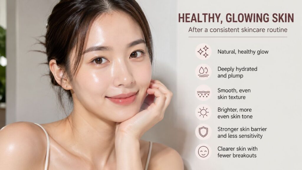 Healthy glowing skin after a consistent skincare routine