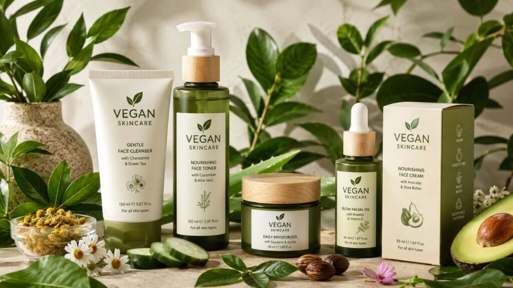 Plant-based vegan skincare products with natural ingredients