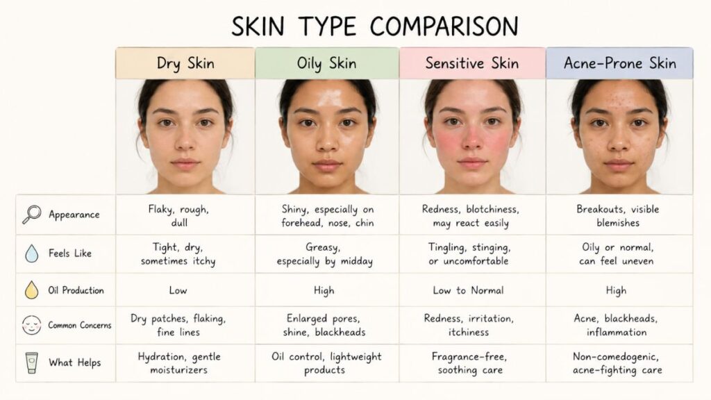 Skincare guide for dry, oily, combination and sensitive skin