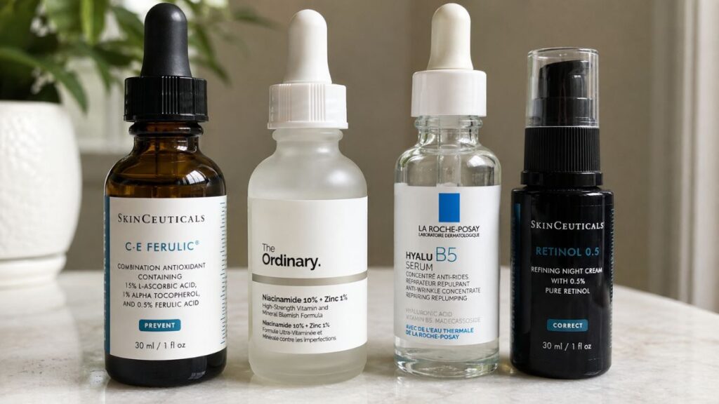 Popular skincare actives used to target hydration, brightness, and fine lines
