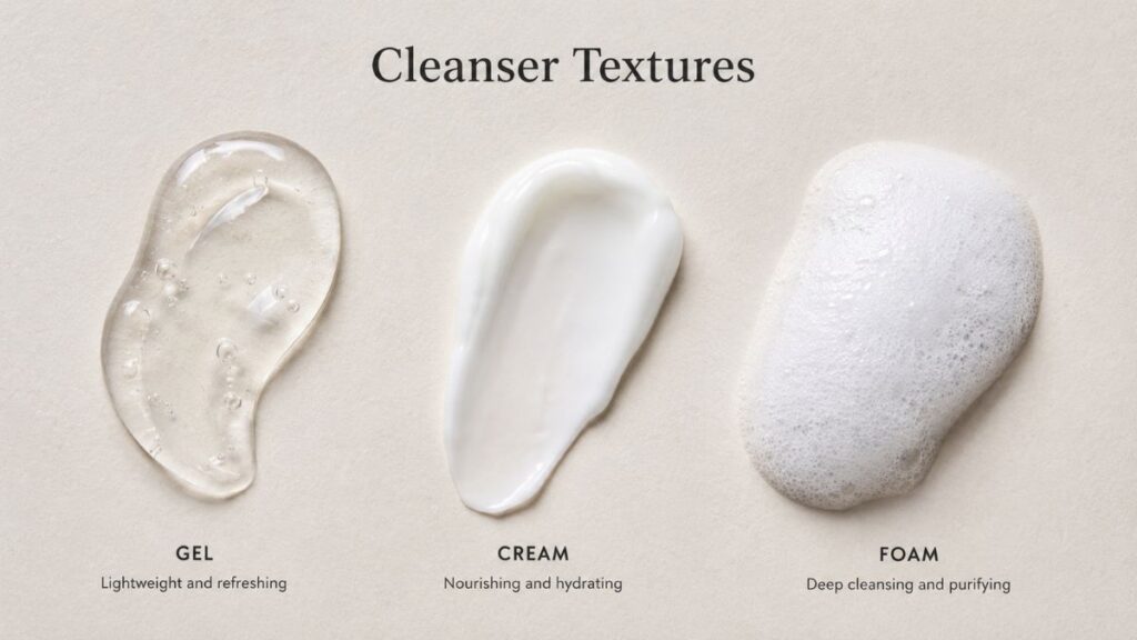 Different facial cleanser formulas for various skin types