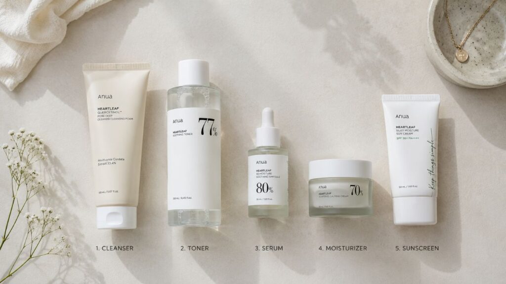 Best skincare routine for oily skin with cleanser, toner, serum, moisturizer, and sunscreen