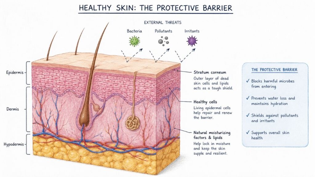 Healthy skin barrier structure illustration