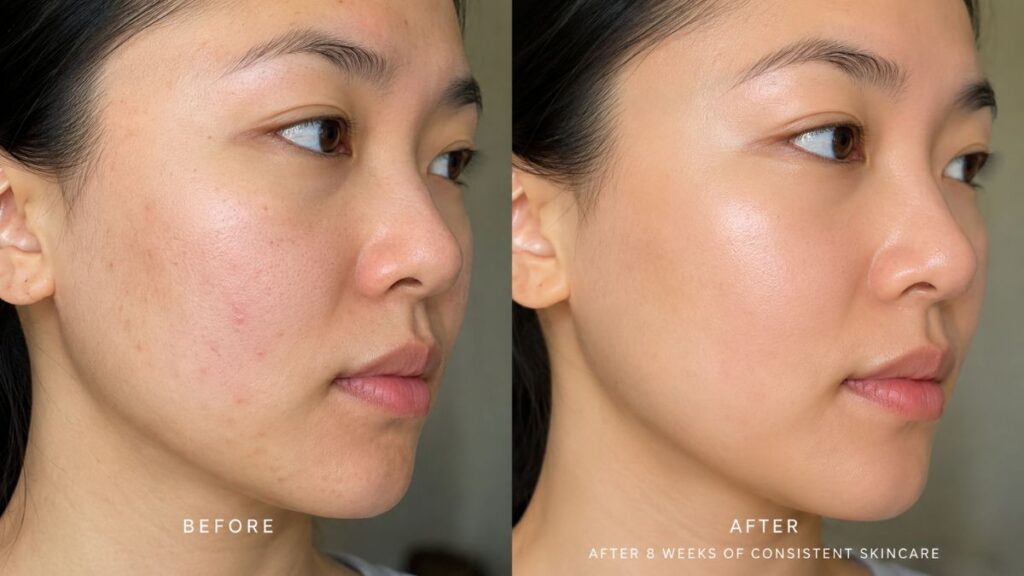 Smooth, hydrated, and healthy-looking skin after consistent skincare