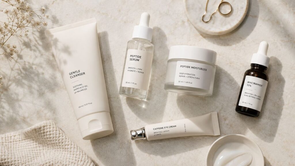 moisturizer, cleanser, and skincare products What are peptides in skincare products for healthy-looking skin