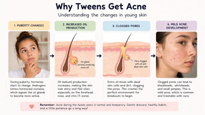 Common skin changes during puberty that affect children and tweens