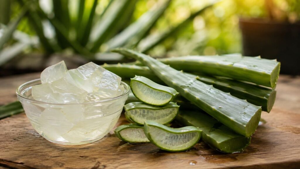 Organic aloe vera gel extracted from fresh aloe vera leaves