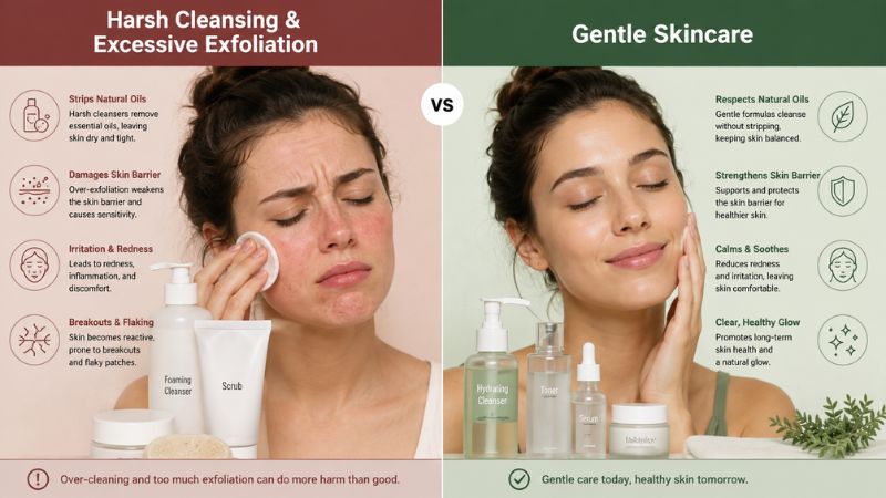 harsh skincare habits compared with a gentle balanced routine