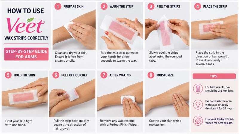 how to use Veet wax strips correctly