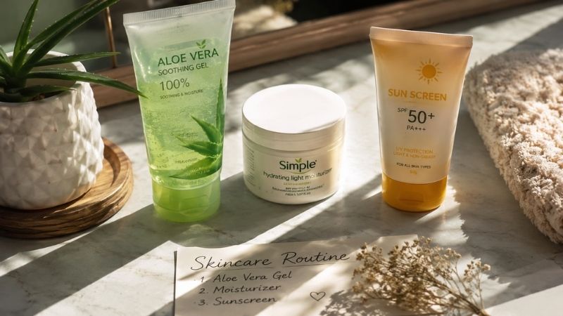 Organic aloe vera gel included in a simple daily skincare routine