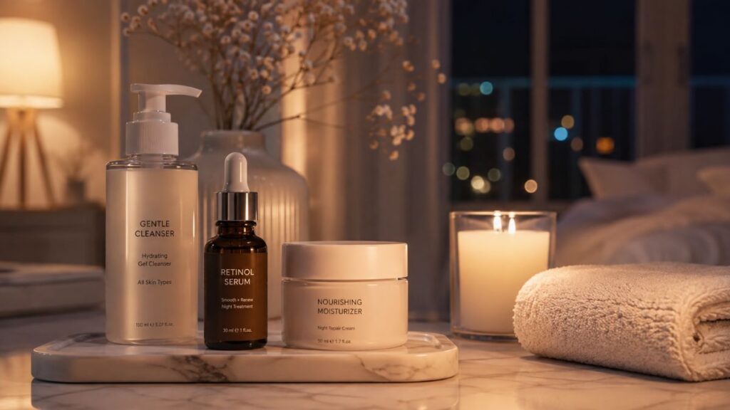 When to use retinol in skincare routine with a simple nighttime skincare setup