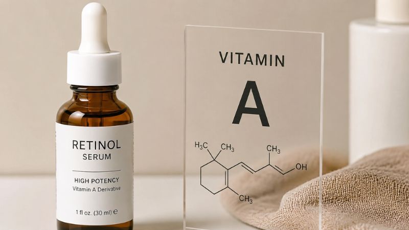 Retinol serum bottle used in a simple skincare routine