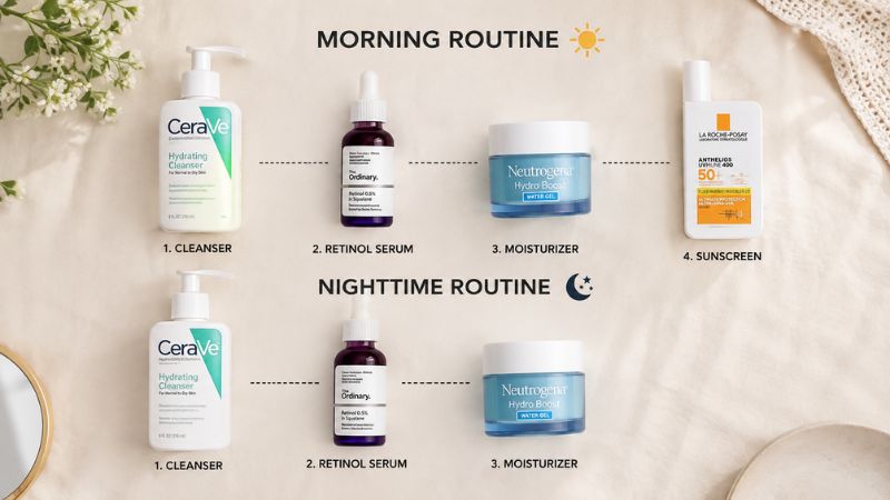 Simple beginner skincare routine with , moisturizer and sunscreen