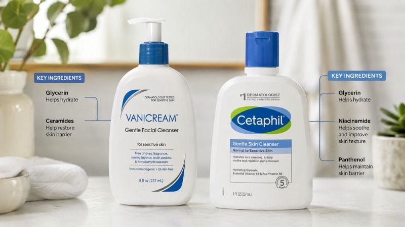 Vanicream and Cetaphil gentle cleansers for dry skin