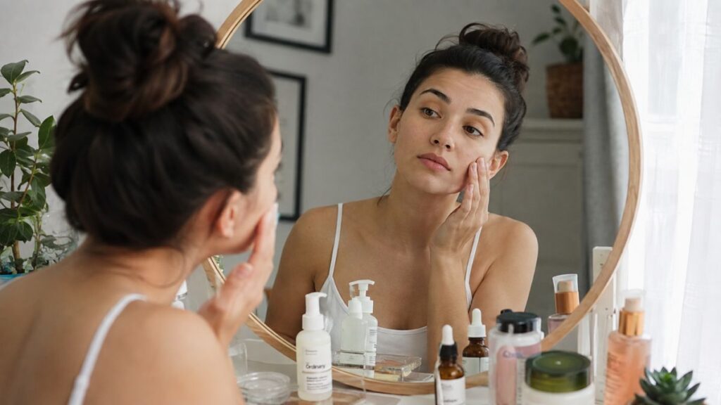 Woman beginning a daily skincare routine for healthy skin