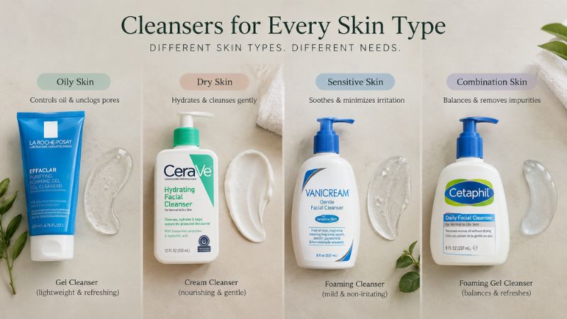 choosing a  cleanser for different skin types