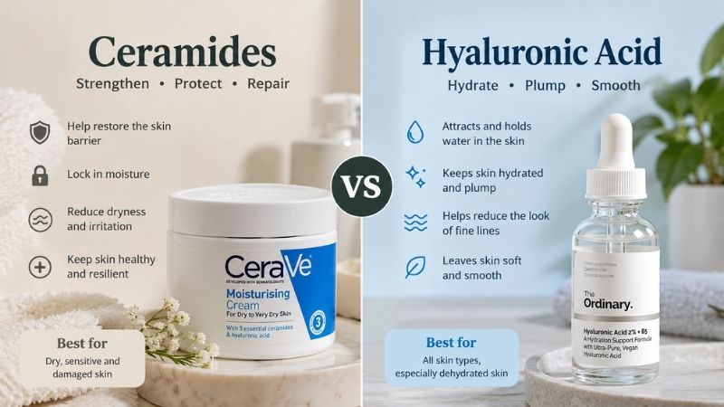 Difference between ceramides and hyaluronic acid in skincare
