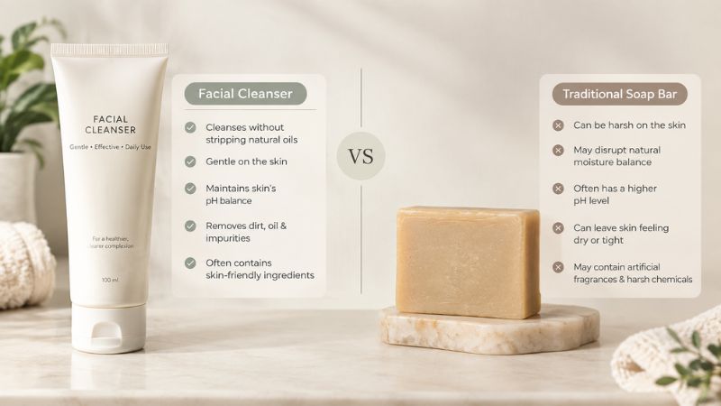 low pH cleanser compared with traditional facial soap