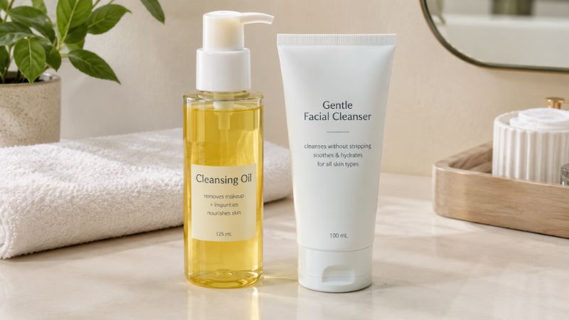 oil cleanser and gentle facial cleanser for a two-step skincare routine
