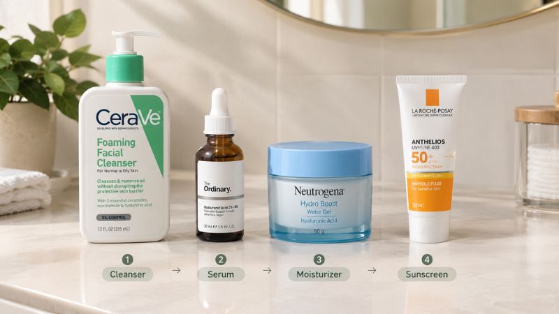 serum vs moisturizer skincare routine showing the correct product order