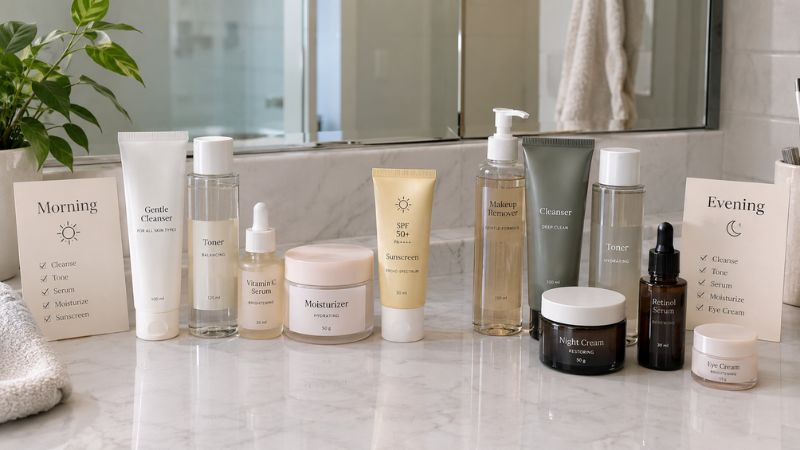 simple morning and evening skincare routine for sensitive skin