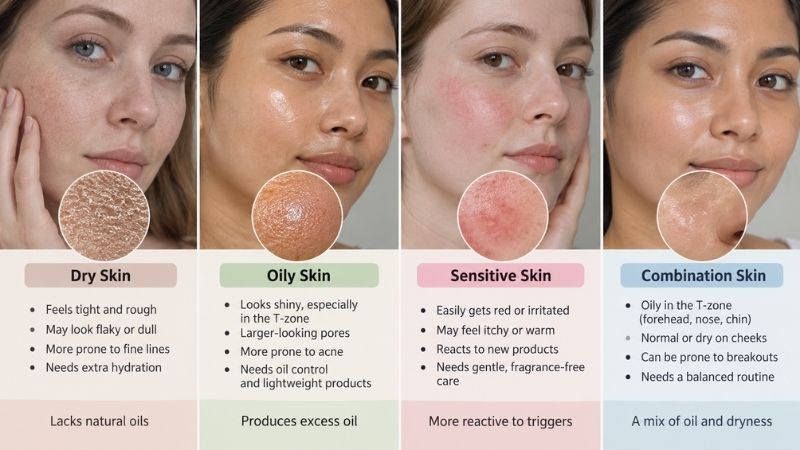 Skincare ingredients for different skin types
