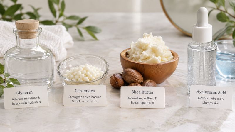 Body moisturizer ingredients including humectants emollients and occlusives