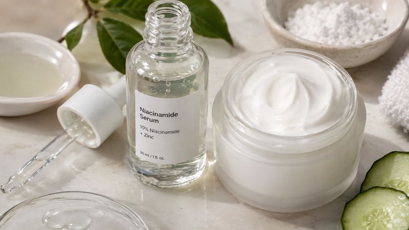 Panthenol skincare ingredient in a hydrating serum and moisturizer.