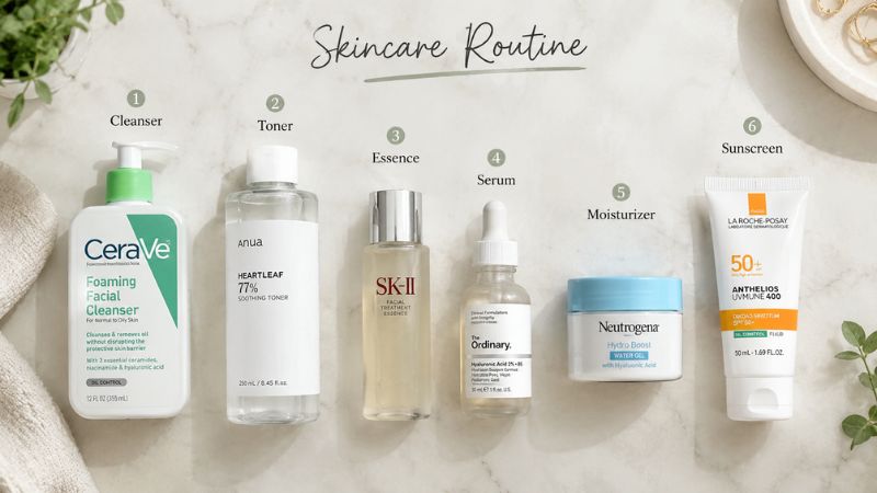 Skincare routine order showing toner vs essence: which one should you use first